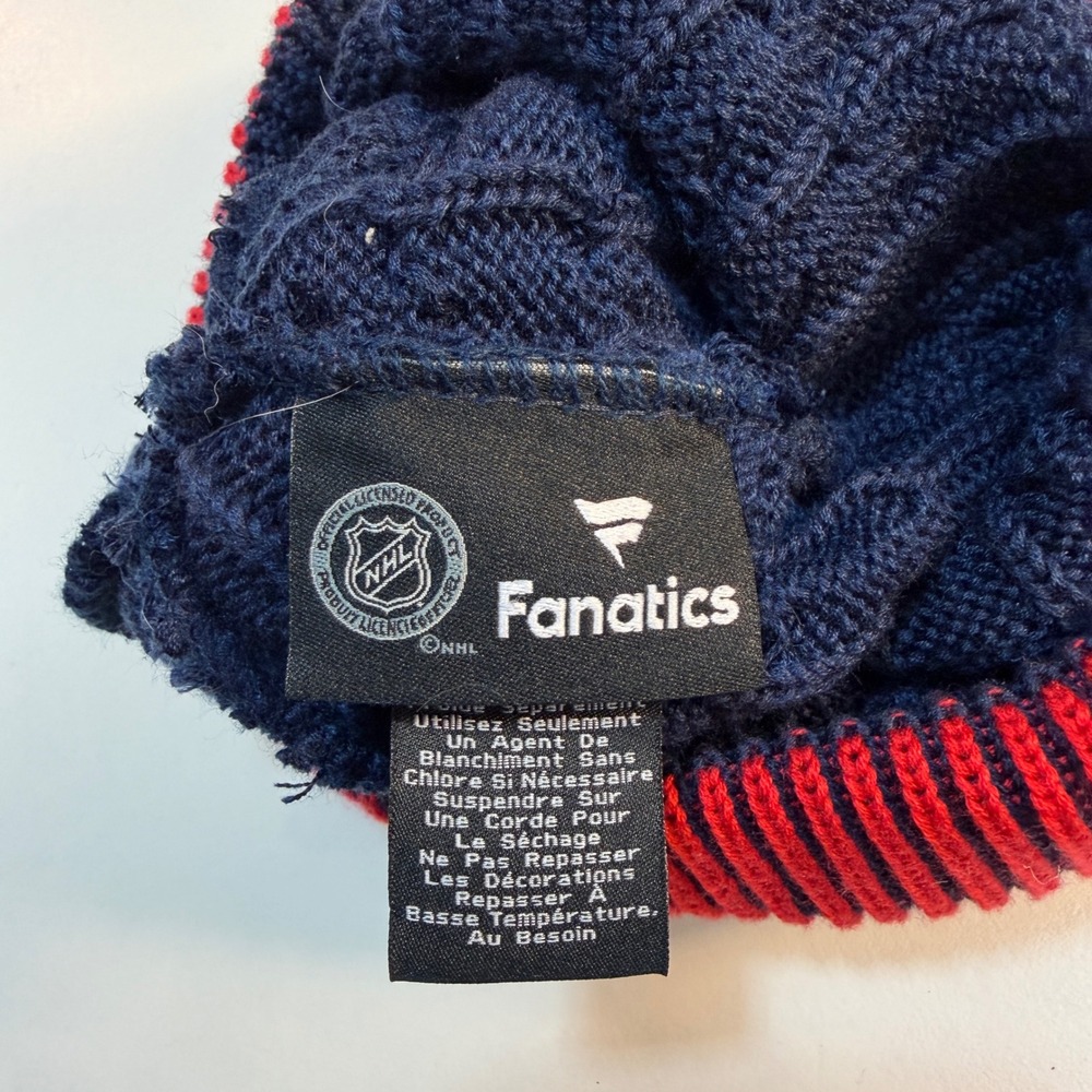 Washington Capitals NHL Knit Pom Beanie Hat Navy Red Embroidered Logo Fanatics - Picture 4 of 6